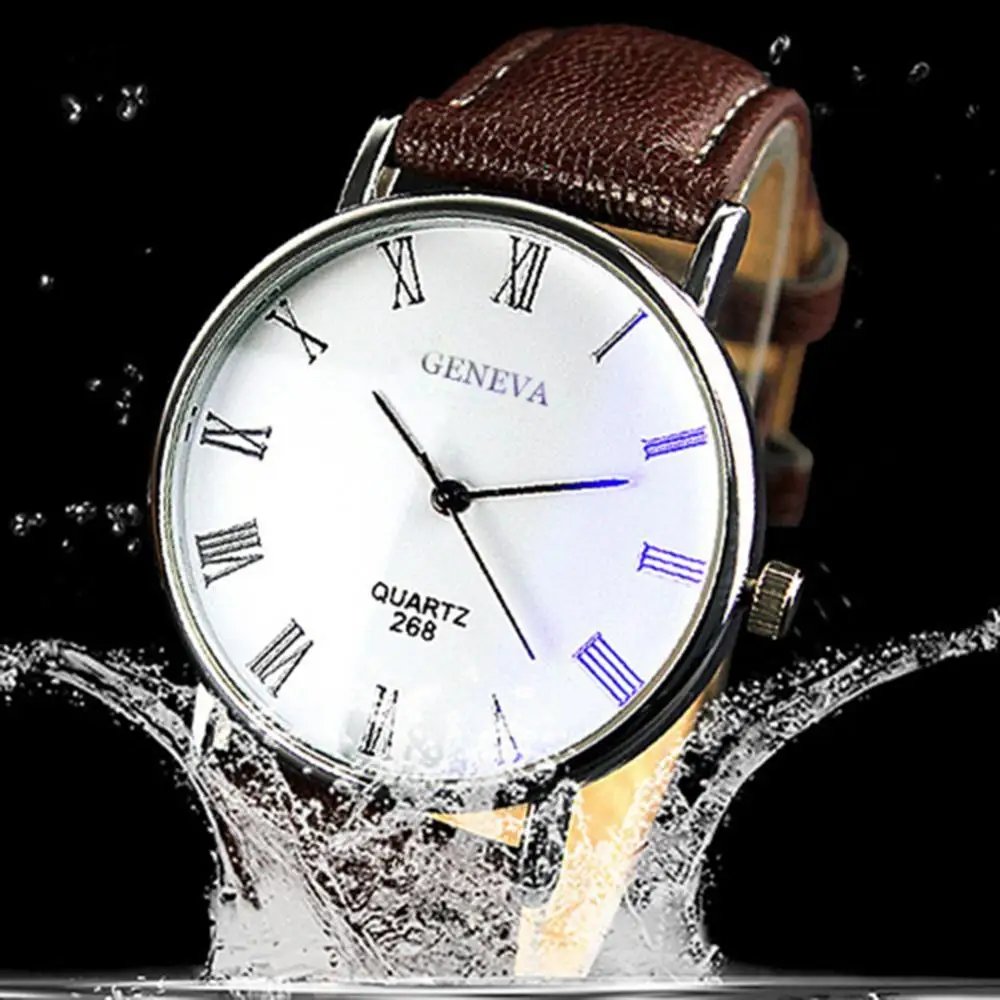 

Мужские кварцевые аналоговые деловые наручные часы I-Jewelry с римскими цифрами и ремешком из искусственной кожи Blu-Ray