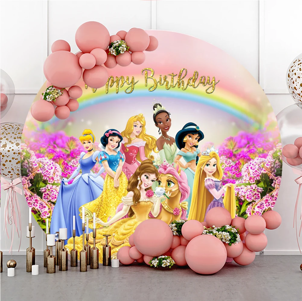 

Disney Princess Round Photography Banner Backgrounds Kid Girl Birthday Party Backdrops Decoration For Baby Shower Party Supplies