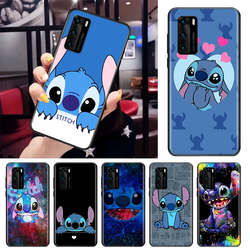 

Cartoon Stitch Black Phone Case For Huawei Mate 10 20 X 5G 30 40 RS Lite P Smart Pro Plus 2018 2019 2020 2021 Z S