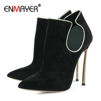 enmayer pointed toe thin heels flock ankle boots basic zip 2020 winter boots women sewing luxury shoes women designers 34 43