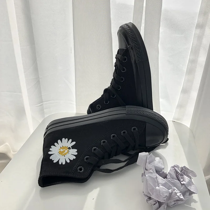 Женские холщовые кроссовки с молнией и маргариткой Повседневные высокие кеды