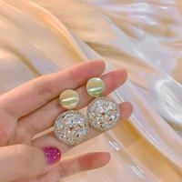 925 silver needle korean fashion new net red personality geometric crystal diamond inlaid round earrings female