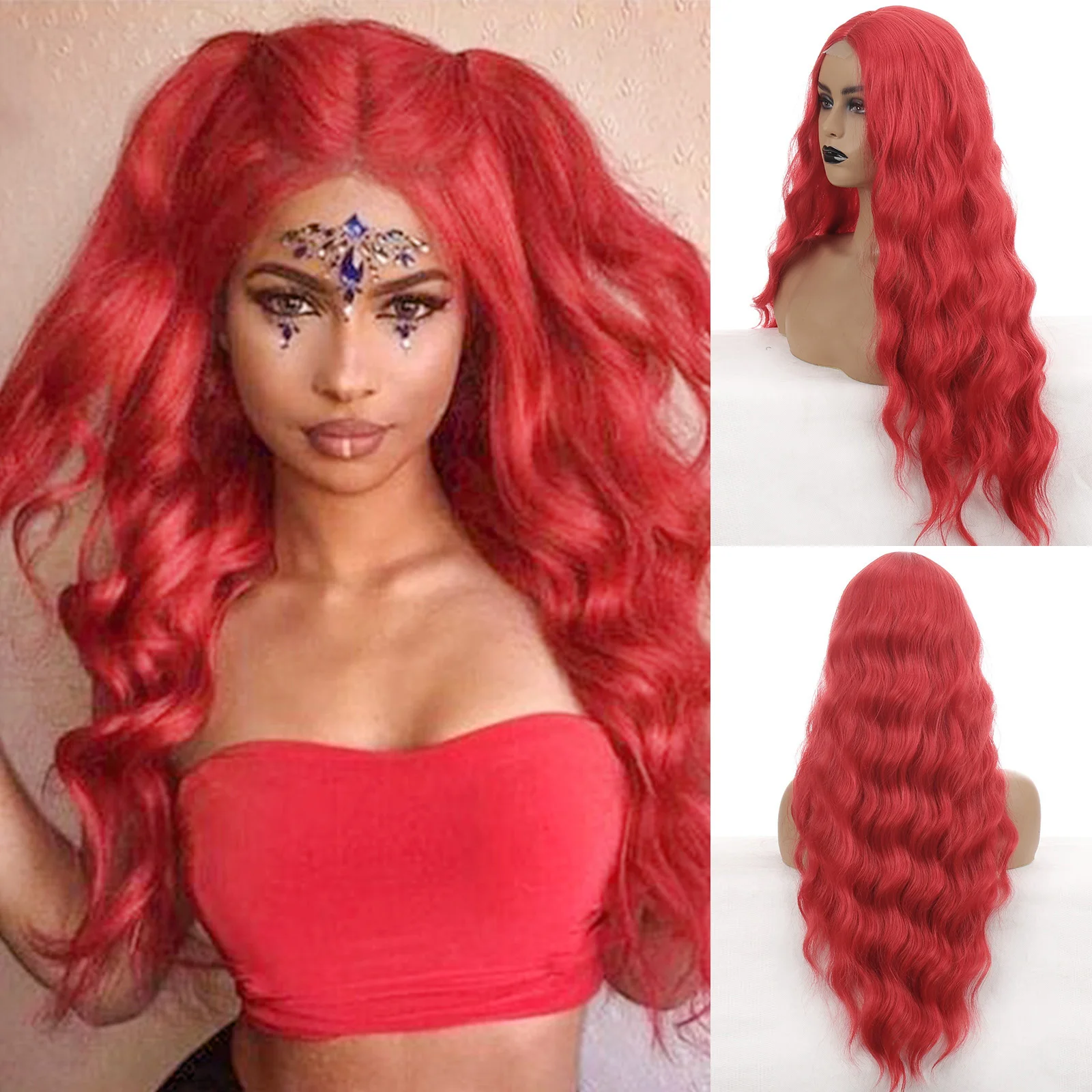 

LVHAN 13.5*5.3Lace Front Wig Synthetic Deep Wave Curly Synthetic Lace Front Wig Hair Wigs For Women Cosplay