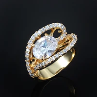 unique heart shaped ring 18k gold big oval zircon women ring size 7 8