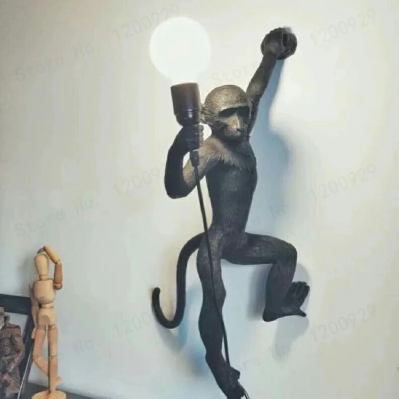 

Resin LED Monkey Pendant Light Lamp Hemp Rope Lamp Hanging Lamps Black White Art Parlor Study Children Room lustre E27