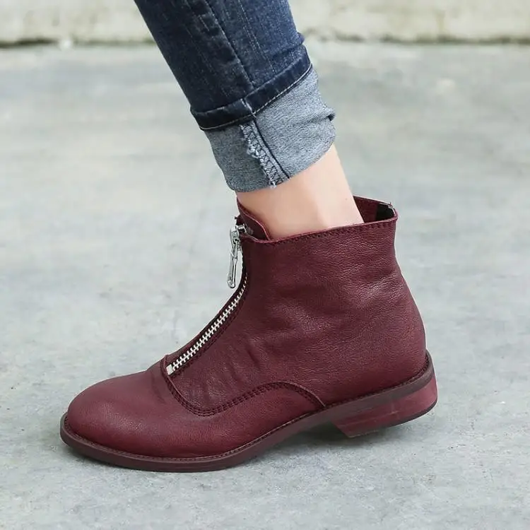 Martin boots before female leather zipper and thick with autumn winter round head locomotive sheepskin |