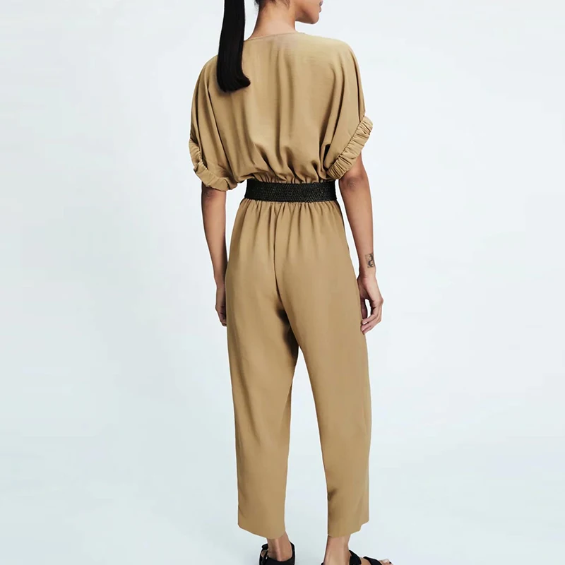 

Women jumpsuit ZA2021 summer new fashion slim fit with belt chic high waist jumpsuit trousers casual chic street women jumpsuit