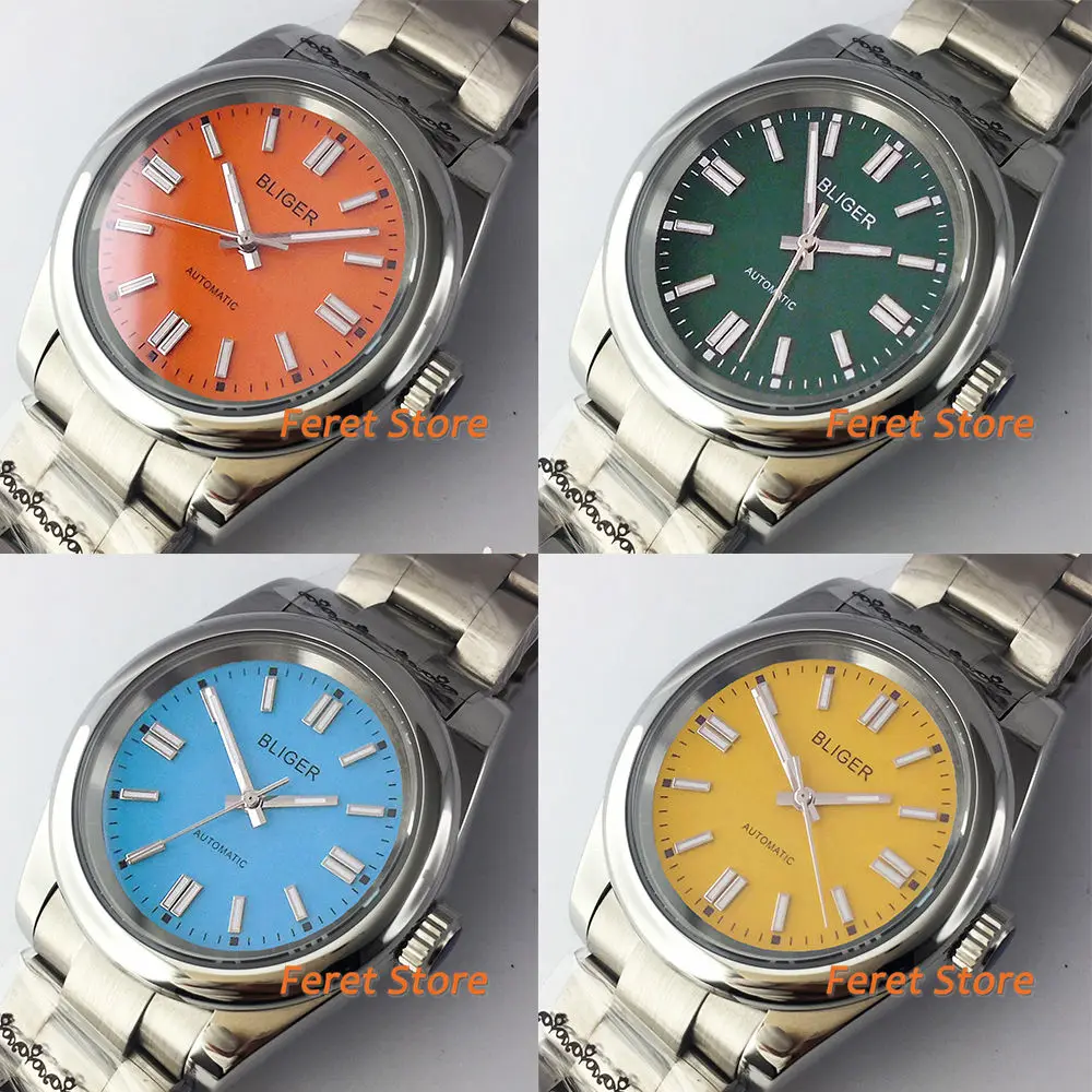 

BLIGER 36mm/39mm Men's Watch Sapphire Miyota 8215 Mingzhu 2813 Fix Oyster Band Blue/Yellow/Green/Black/Orange Dial Unisex Watch