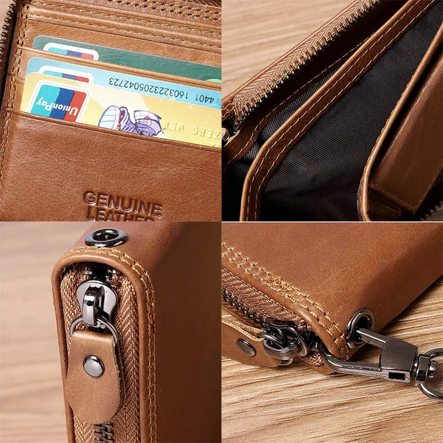 Men's Wallet Zipper Genuine Leather Wallet Men High Quality Anti Theft RFID Blocking  Business Credit Card Holder Coin Purse Man 5