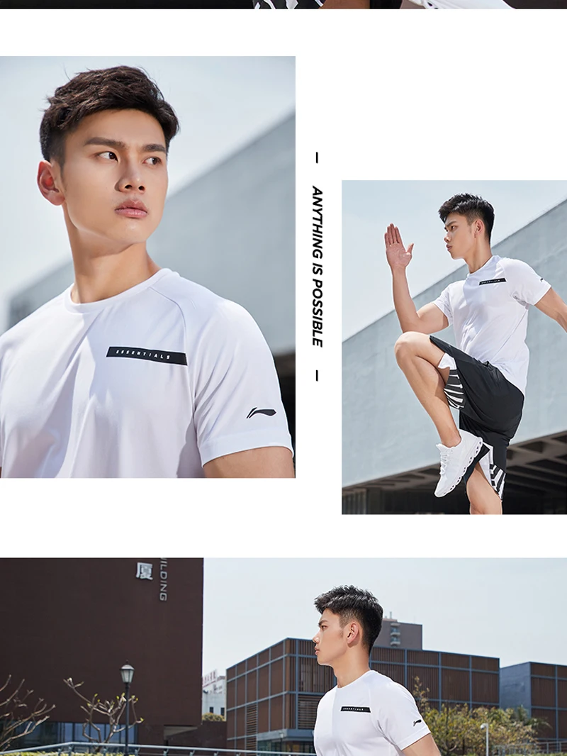 Li-Ning мужская тренировочная Серия короткий рукав топ на сухой дышащий полиэстер подкладка комфорт Спортивная футболка ATSP065 MTS3076