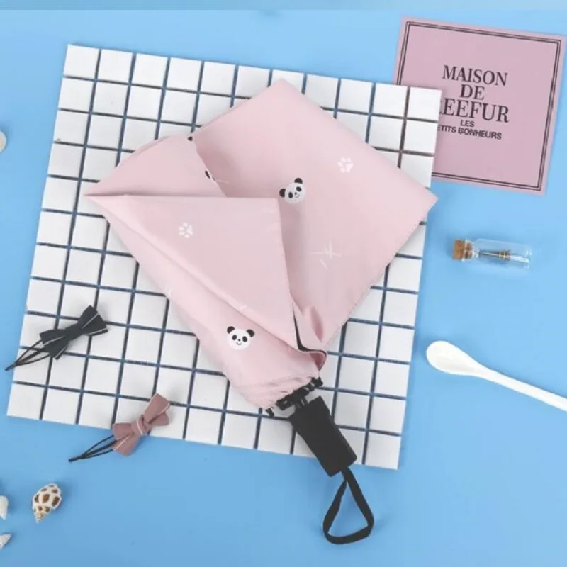 Отважный милый студенческий трехслойный зонт принцессы панды с черным покрытием