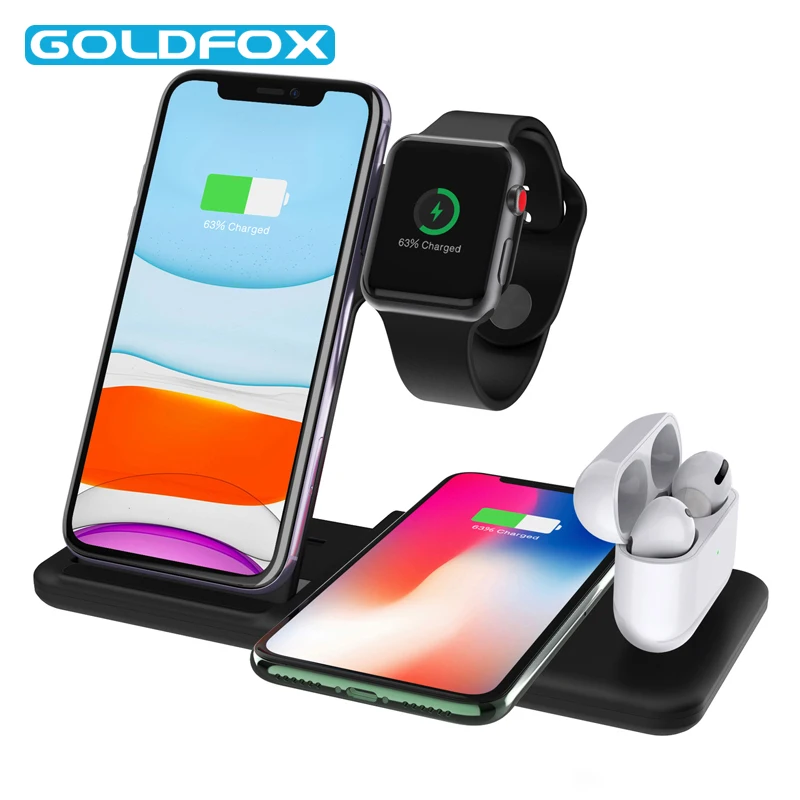 

Беспроводное зарядное устройство 3 в 1 Qi для AirPods 2 1 15 Вт, быстрая Беспроводная зарядная станция для IPhone 12 11 Pro Max XR iWatch Samsung