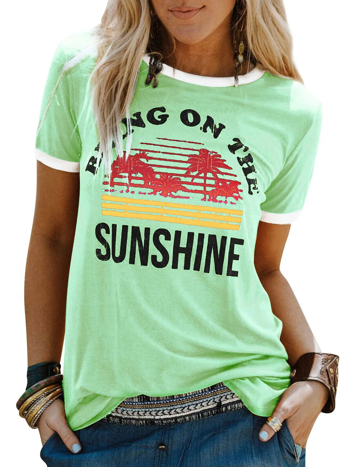 

Women's Top Bring On The Sunshine Printed Round Neck Short Sleeve T-Shirt