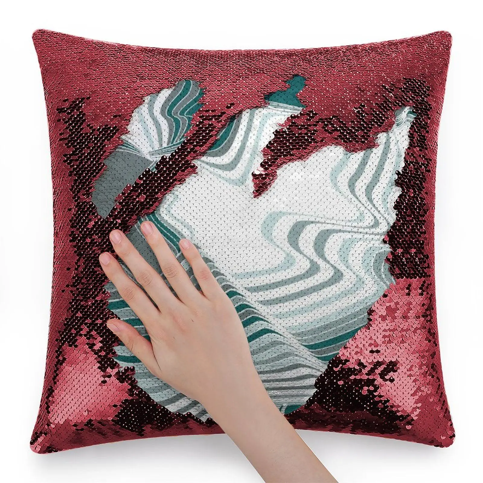 Ледяной день Illusion Sequin Подушка Чехол 40cmX40cm синий серый линия линейная Оптическая
