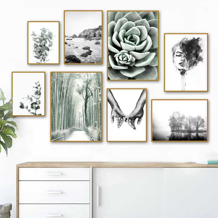 

Wall Art Canvas Painting Succulent Flower Bamboo Forest Woman Hand Nordic Posters And Prints Wall Pictures For Living Room Decor