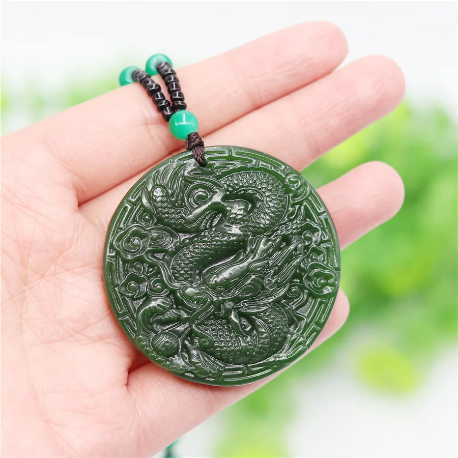 

CHINESE GREEN JADE ZODIAC DRAGON PENDANT NECKLACE FASHION ACCESSORIES JEWELRY CARVED AMULET LUCK GIFTS WOMEN SWEATER CHAIN
