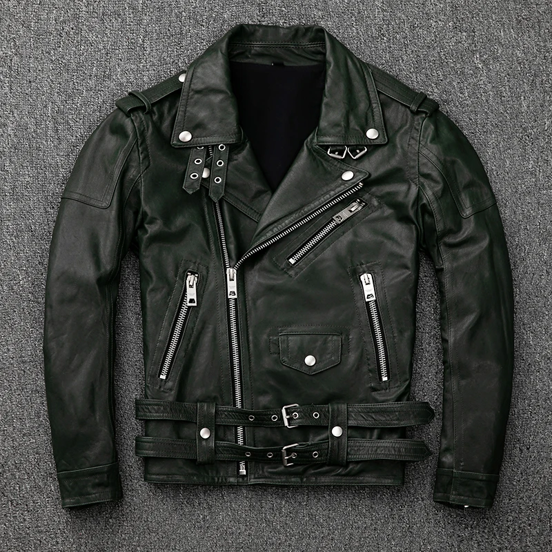 Мужские кожаные короткие демисезонные Мотоциклетные Куртки из натуральной кожи