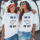 Женская футболка с надписью She Is My BFF, летняя свободная футболка с коротким рукавом и круглым вырезом