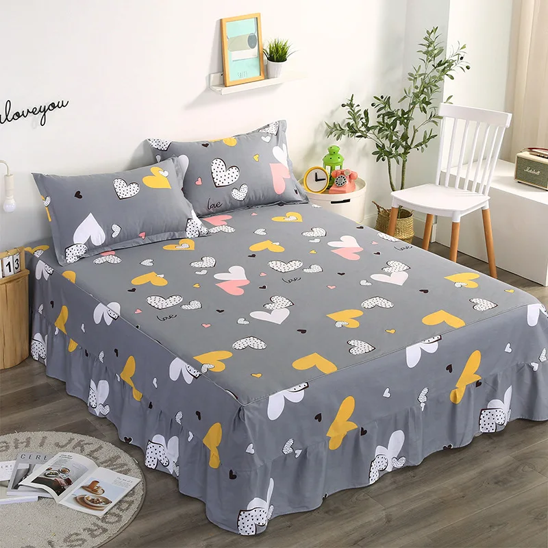 

Rustic Printed Cotton Bed Skirt Elastic Sheet Twin Full Queen King Size Soft Ruffle Fitted Bed Cover Pillowcases
