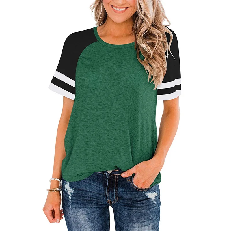 

Spring and Summer Women's Plus Size Striped Round Neck Stitching Short-sleeved T-shirt Blouse Shirts for Women Fashion Clothing