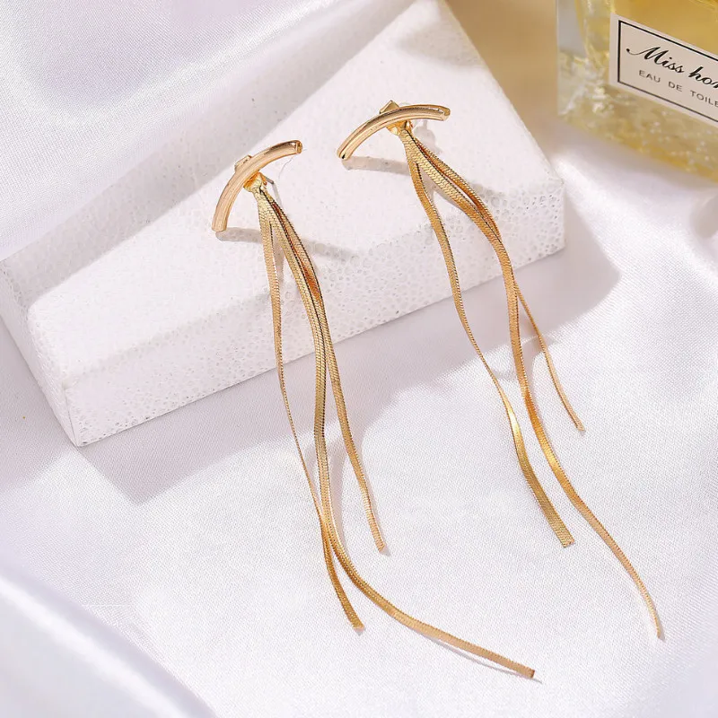 

Simple Long Ear Jewelry Alloy Tassel Dangle Earrings for Women 2021