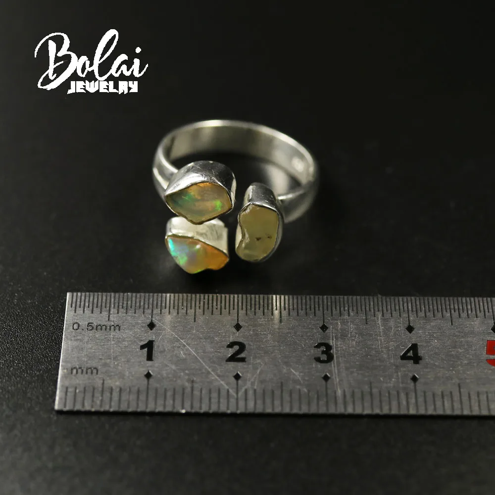 

bolaijewelry,2020 New natural Opal rough gemstone ring, 925 sterling silver, fine jewelry designed for women