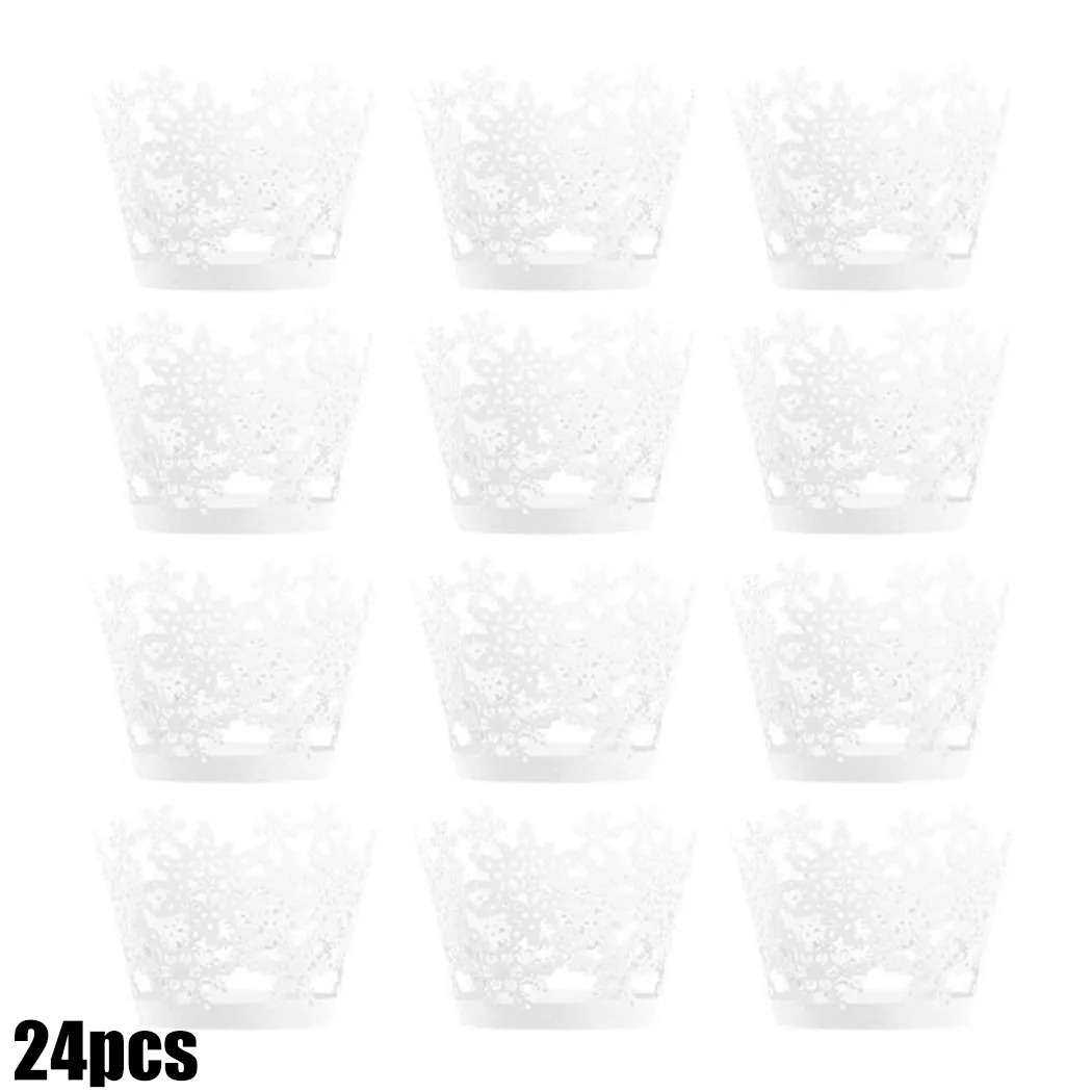 

24pcs Snowflake Hollow Cupcake Paper Wrappers Cake Liners Muffin Cases For Party