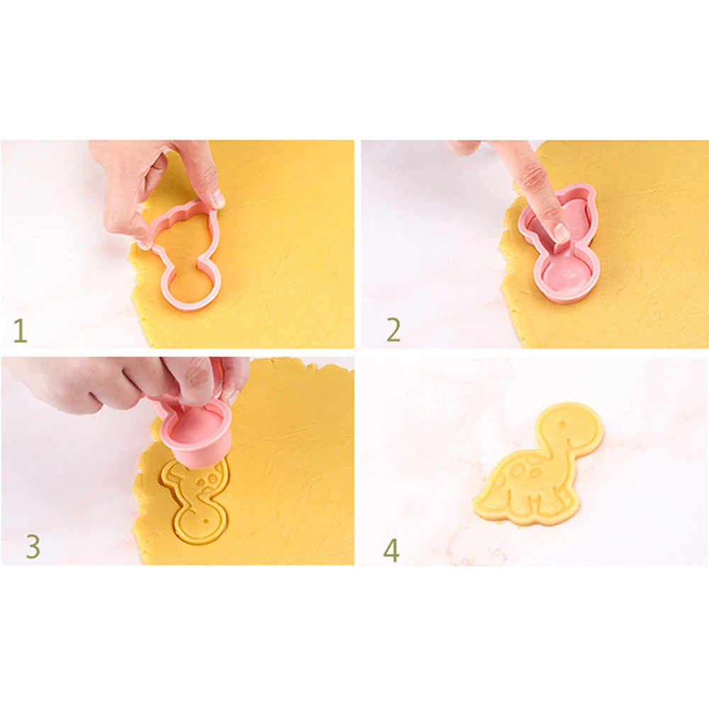 6Pcs/set Dinosaur Shape Cookie Cutters Plastic 3D Cartoon Pressable Biscuit Mold Stamp Kitchen Baking Pastry Bakeware | Дом и сад