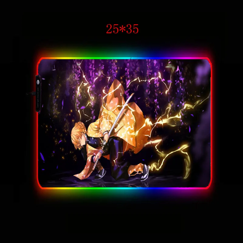 xgz demon slayer kimetsu no yaiba gaming rgb large mousepad led lighting usb keyboard colorful desk pad mice mat for pc laptop free global shipping