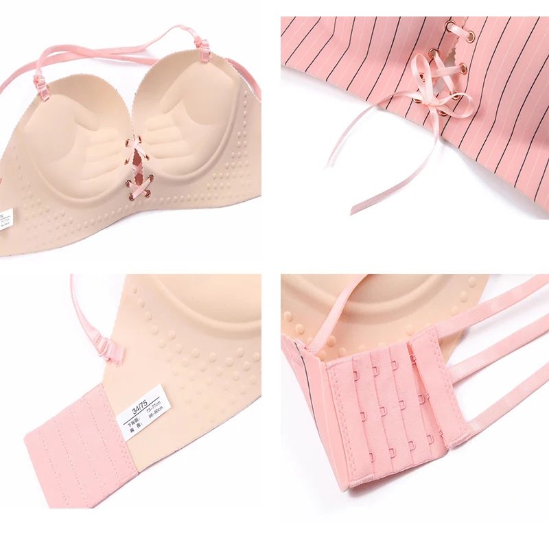 

Elovegirl Women's Push Up Bras, Seamless Bras, Wire Free, Adjustable Back Fashion Striped Lingerie Gather 3/4 Cup Bra