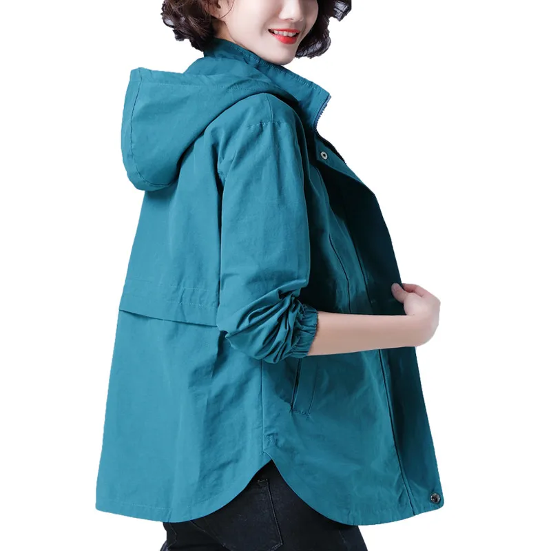 

Trench Coats Women's 2022 New Spring Autumn Fashion Top Loose Hooded Outerwear Loose Short Coat Windbreaker Female Outerwear