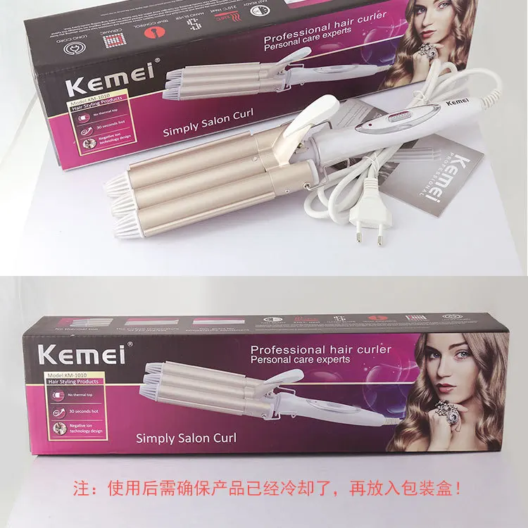 Kemei KM-1010 бигуди для волос рулон торта, три стержня конусная головка бигуди для волос конусный стержень