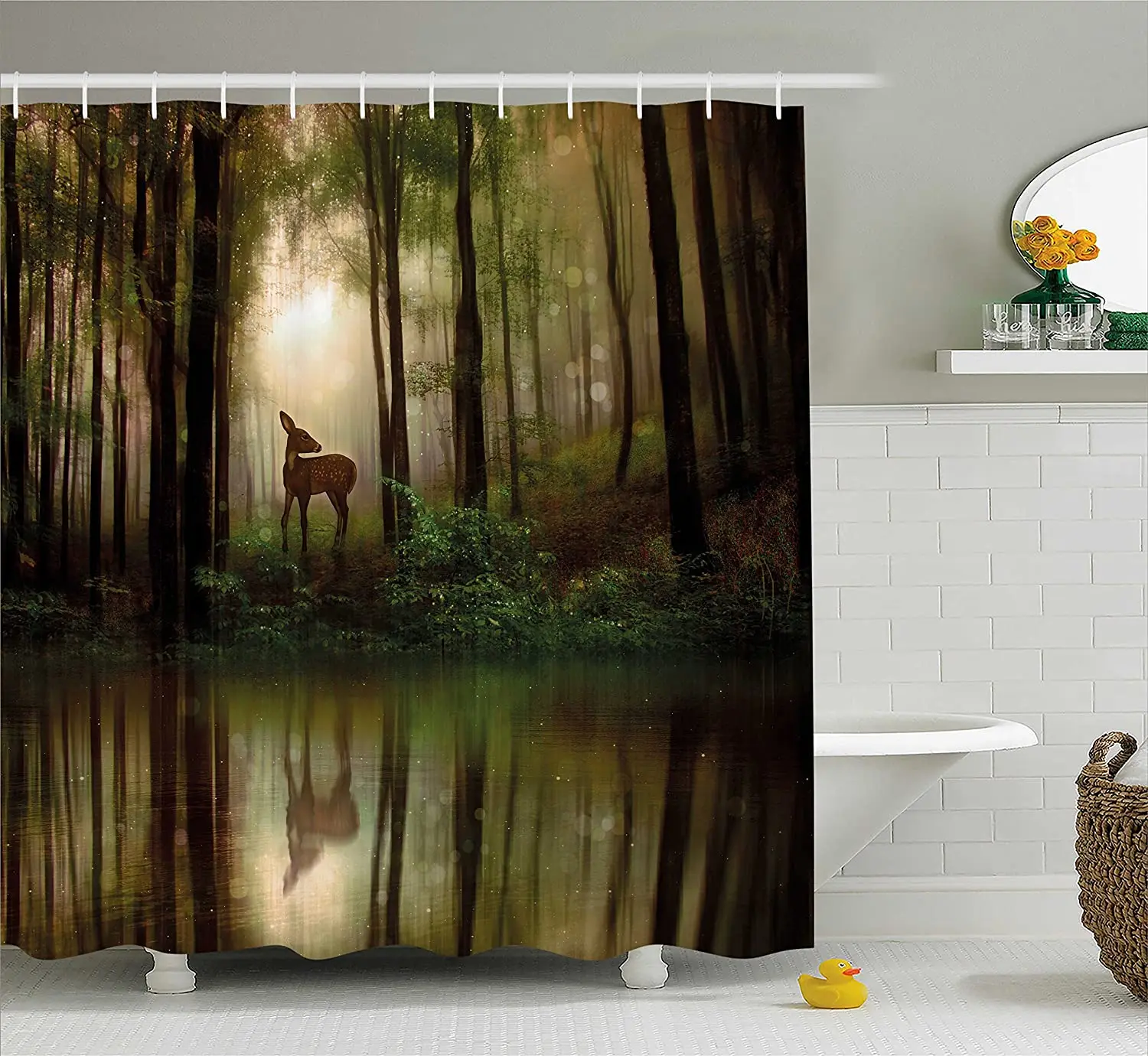 

Занавеска для душа с рисунком оленя в лесу, для ванной