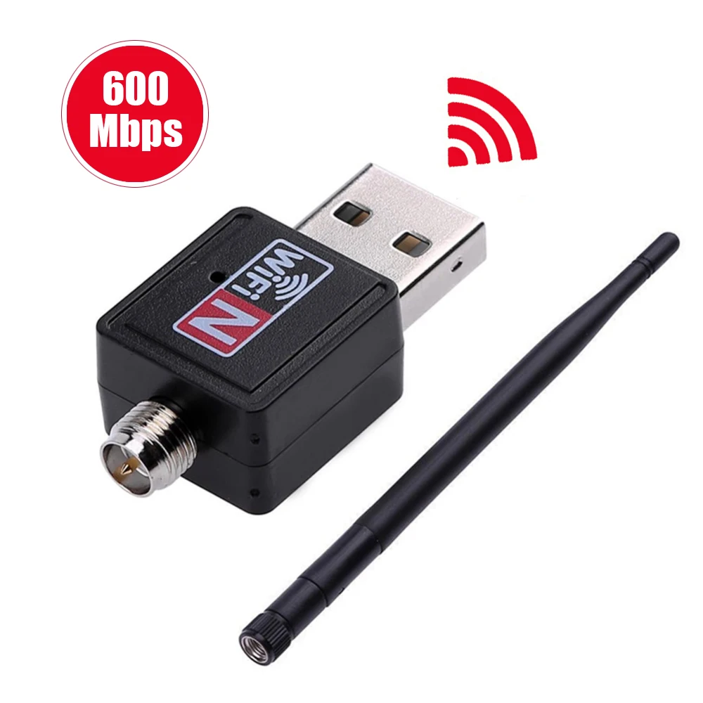 Беспроводной USB Wi Fi адаптер 600 Мбит/с 802.11b/G/N со съемной антенной 2 дБи|SmartTV-стики и