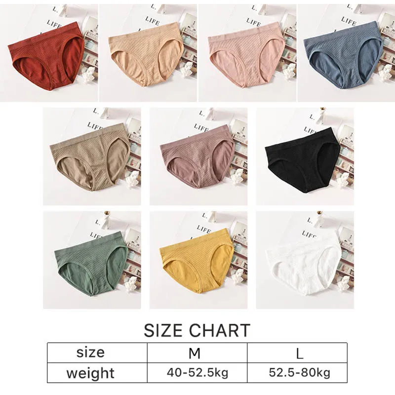

Pure Color Sexy Mid-waist Female Underpants Fashion Lingerie Women Soft Underwear Thread Pattern Seamless Cotton Breathable
