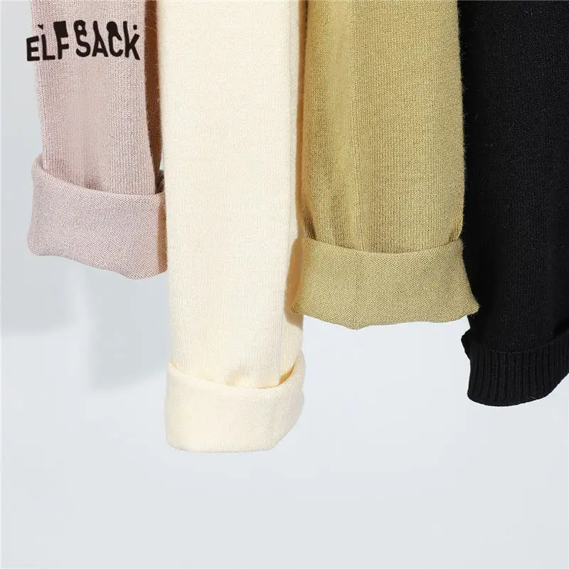 Женский вязаный пуловер ELFSACK Однотонный свитер с длинными рукавами в Корейском