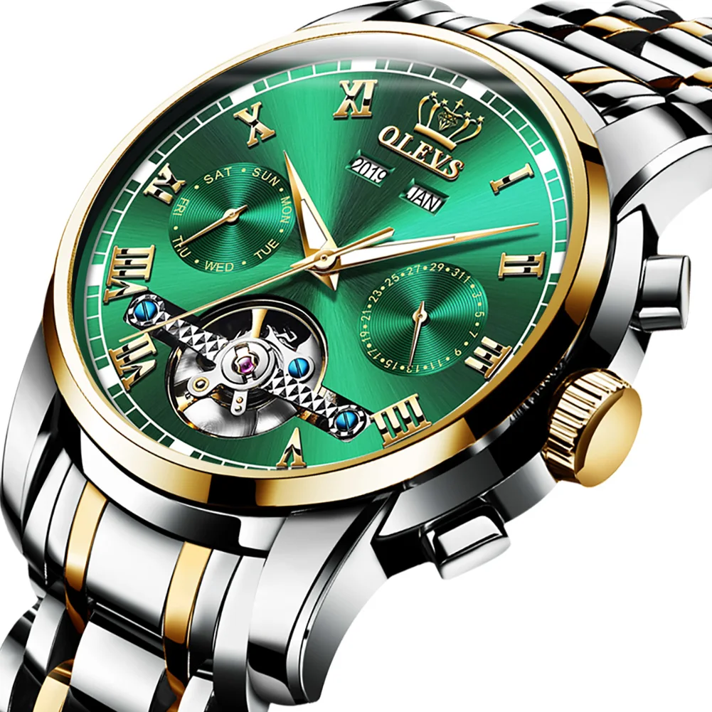 

OLEVS Men's Automatic Mechanical Watch Waterproof Business Stainless Steel Strap Watch Skeleton Mechanical Watch