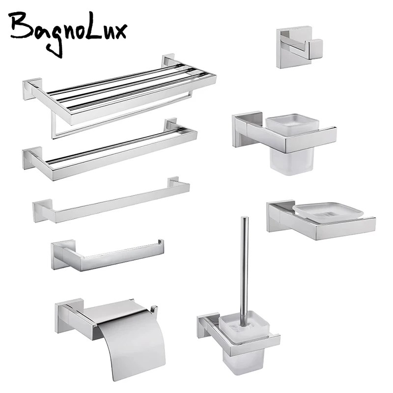 Polished Chrome Wall-mounted Stainless Steel Clothes Hook Toilet Paper Holder Towel Bar Kitchen Facilities Bathroom Accessories