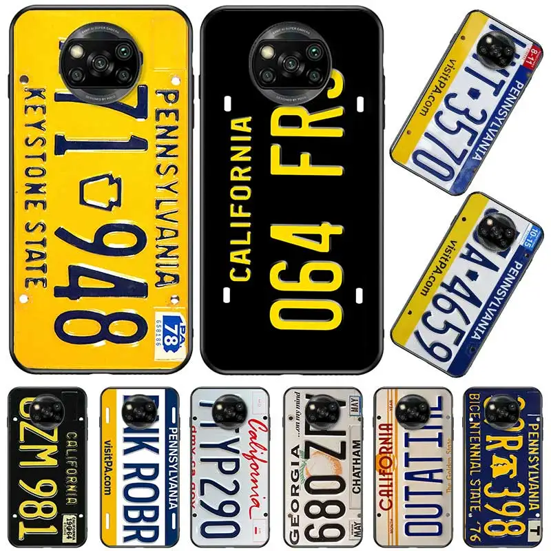 

Silicone Case For Xiaomi Mi Poco X3 NFC X2 F2 M2 Pro Note 10 Pro 9T 8 9 Lite A3 F1 Shell Cover Coque Retro License Plate Number