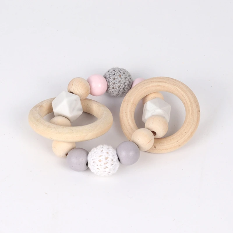 

3Pcs/Set Baby Stroller Pendant Rattle Pacifier Chain Dummy Clip Infants Wooden Teether Bracelet Nursing Chewing Toys Shower