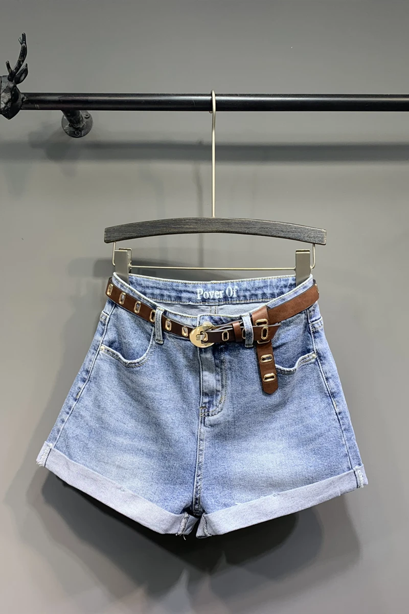 

Short Jeans Hot-Sale Summer Denim Casual High-Waists Cuffs Bleached DM001