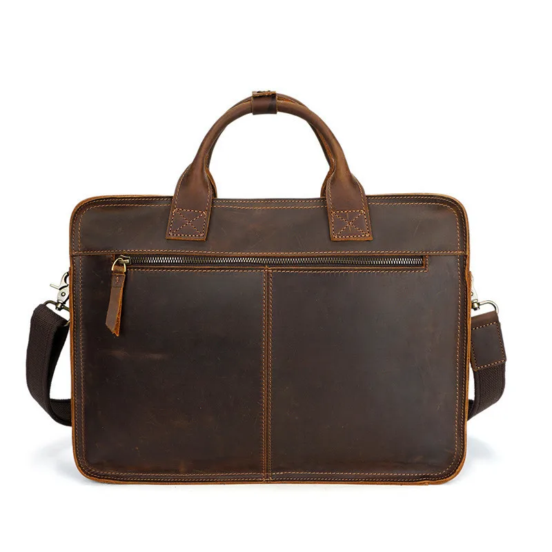 Retro fashion high quality Crazy Horse leather men's portable briefcase designer work business laptop shoulder messenger bag