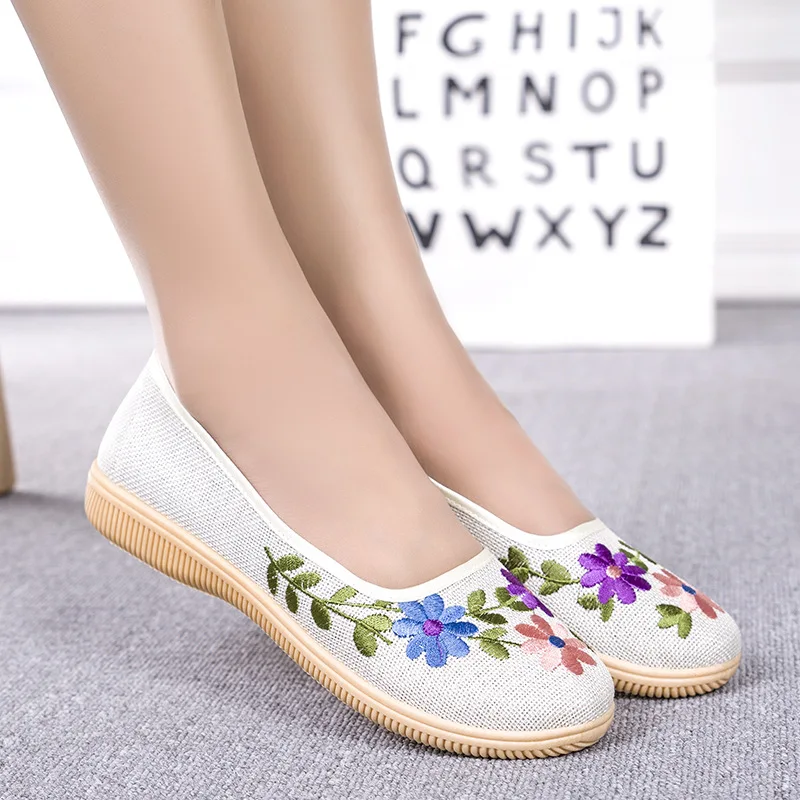 

Women Flats Flower Slip On Cotton Fabric Linen Comfortable Old Peking Ballerina Flat Shoes Sapato Feminino dfv67