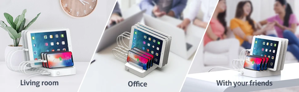 Soopii Quick Charge 3,0 60 W/12A 6-портовая зарядная станция usb для нескольких устройств, 6 кабелей в комплекте(2 IOS 2 Micro 2 type-C