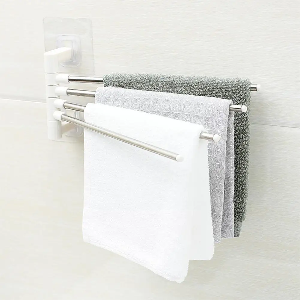 

Steel Rotating Towel Rack Bath Rail Hanger No Punching Swivel Holder Tool Towel Wall Bars 4 Mounted Bathroom A9T7