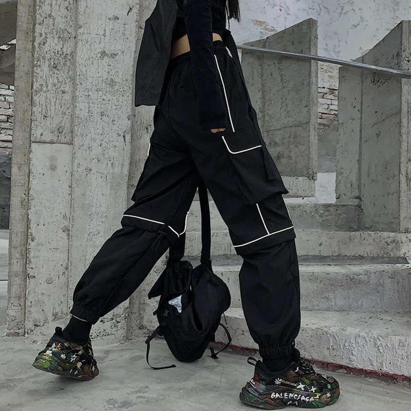 Брюки карго женские с большими карманами свободные уличные штаны завышенной