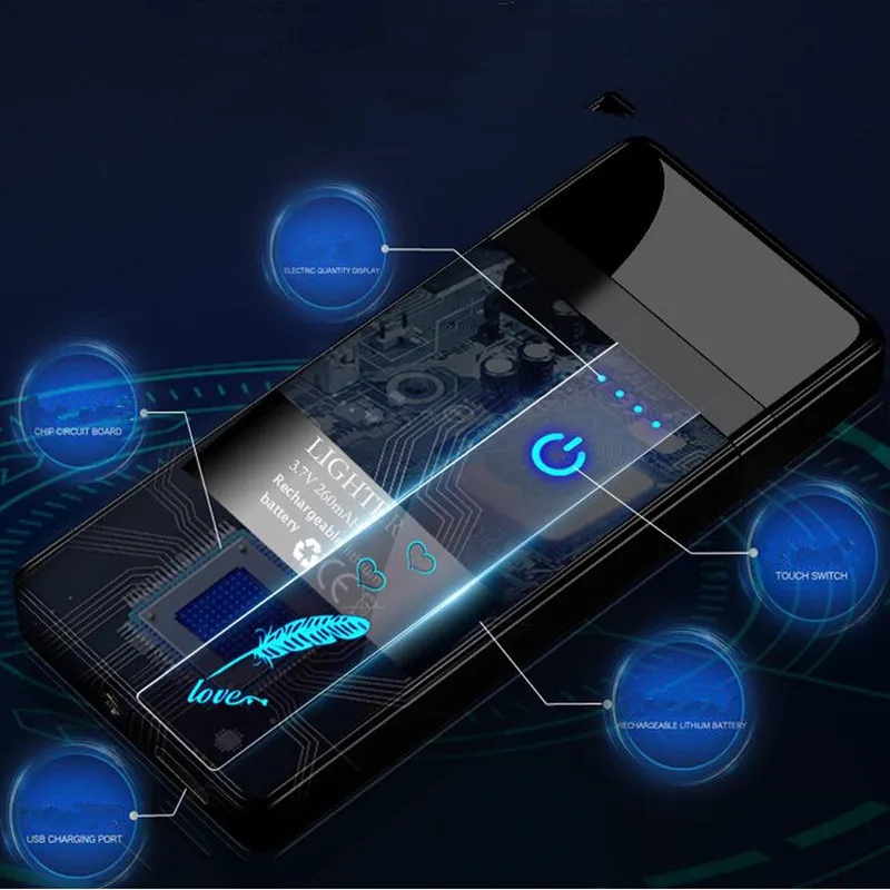 Сигарета с зарядкой от USB Зажигалка сенсорный экран переключатель ветрозащитный