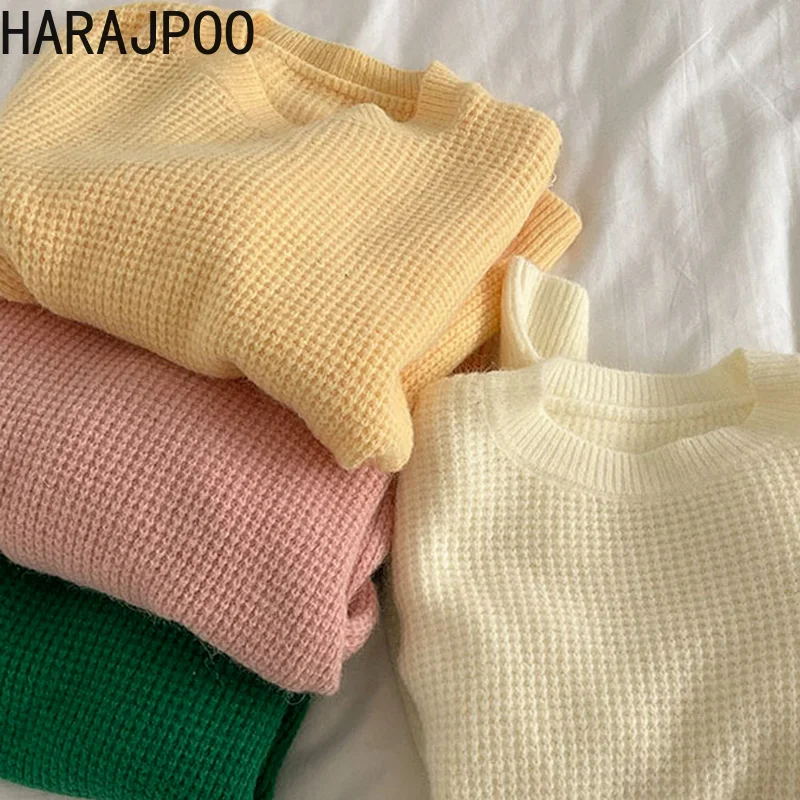 

Harajpoo Female Pullovers Solid Streetwear Simplee 2021 Fall Winter New Fresh Loose Long Sleeve Loose Knitted Sweaters Lazy Oaf