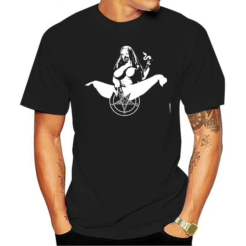 

Fashion Cotton T-shirtMen Solid Color Slim Fit Short Sleeve Satanic Nun Pentagram Satan Casual Men O Neck Style Hip Hop Tops