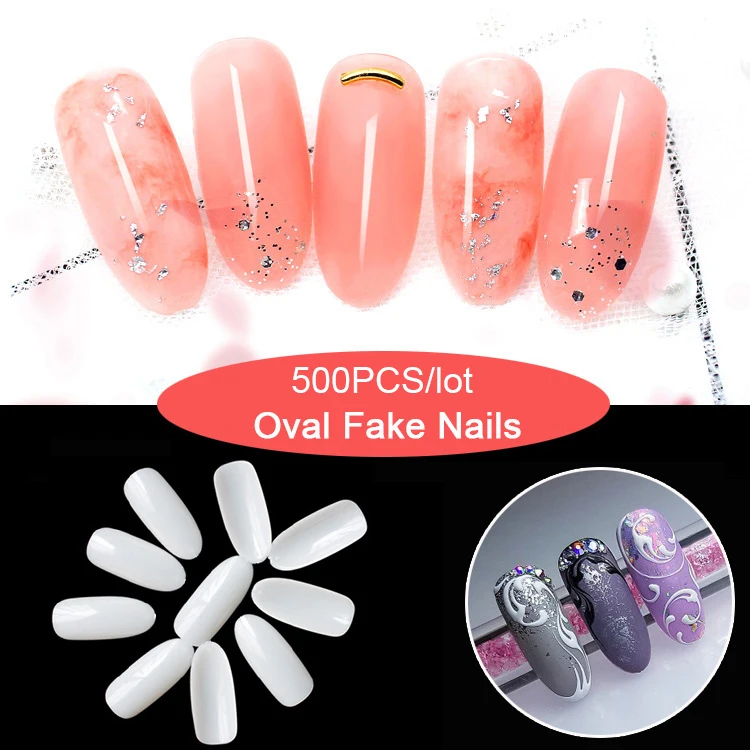 TKGOES Новый 500 шт./пакет Красота овальная белая накладные ногти салон полное